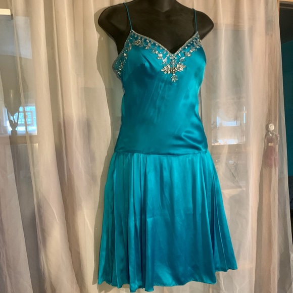 Silk Turquoise Dance Party Dress by Metro Section - Picture 2 of 9